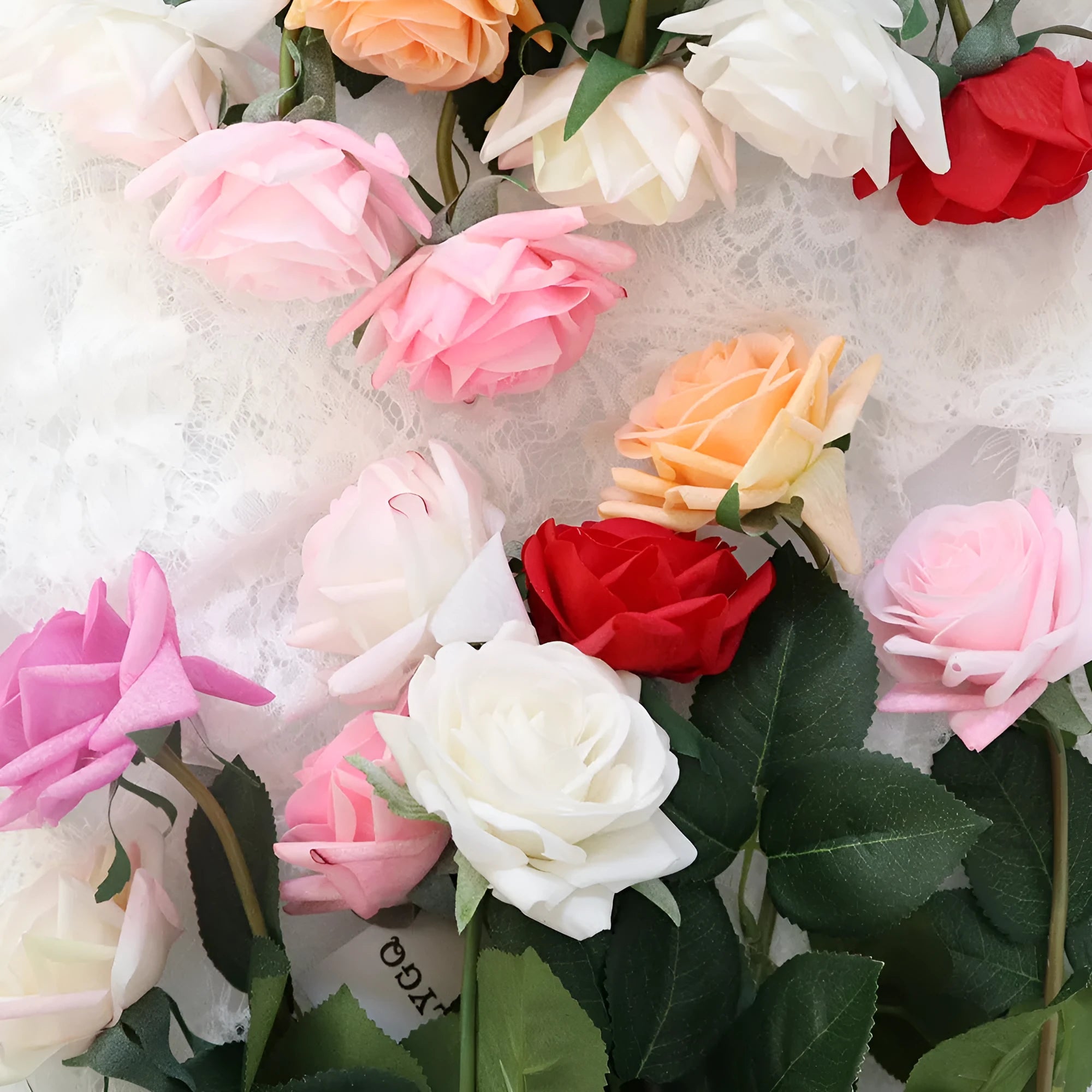 Silk fabric artificial rose bouquet in assorted colours with realistic petals, approximately 42cm long