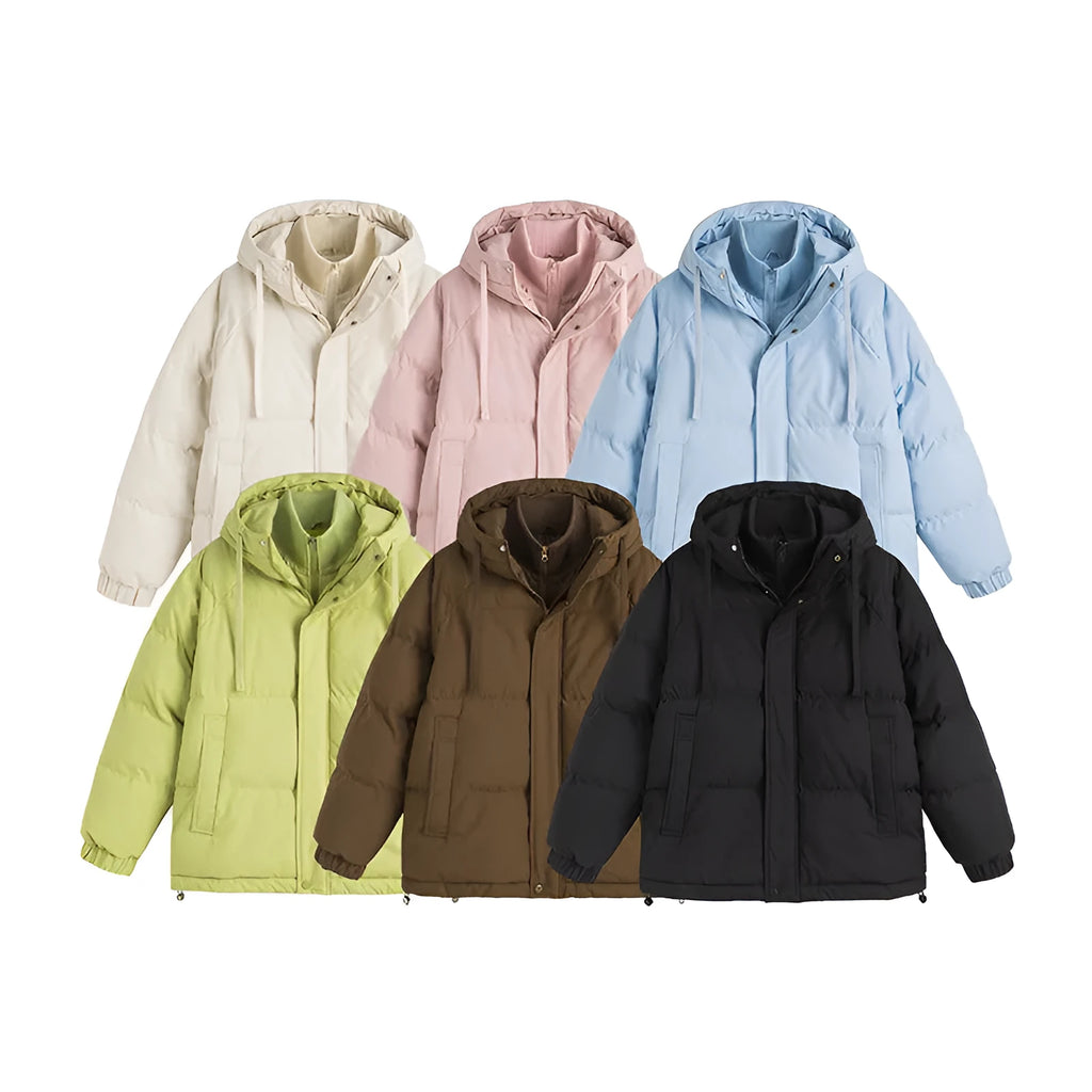 Loose fit two-piece cotton padded coat with side seam pockets in multiple colour options