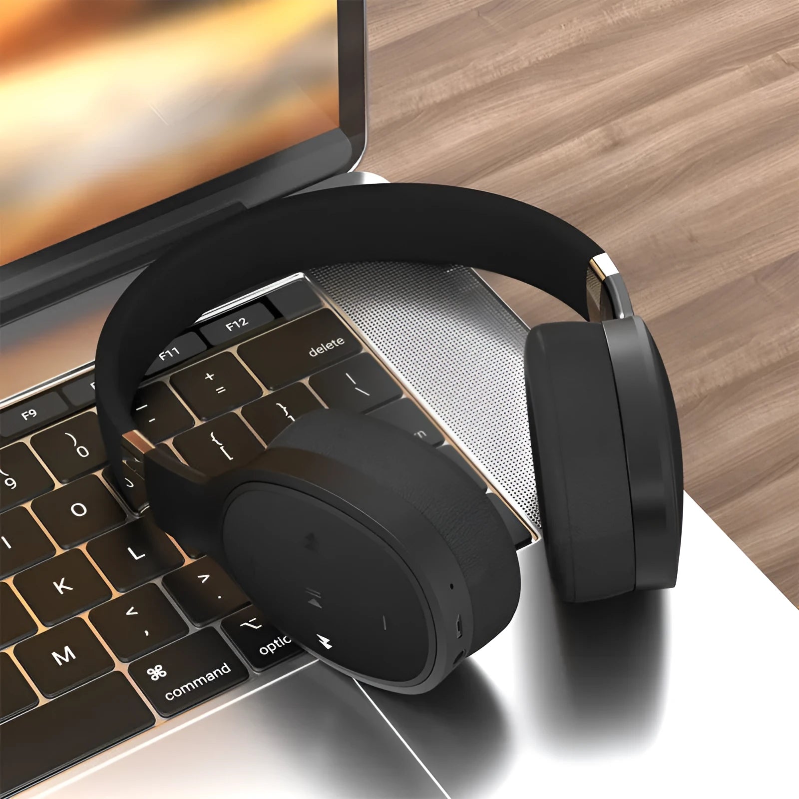 Folding wireless Bluetooth sports headset shown in black, blue, grey, or white colour options.