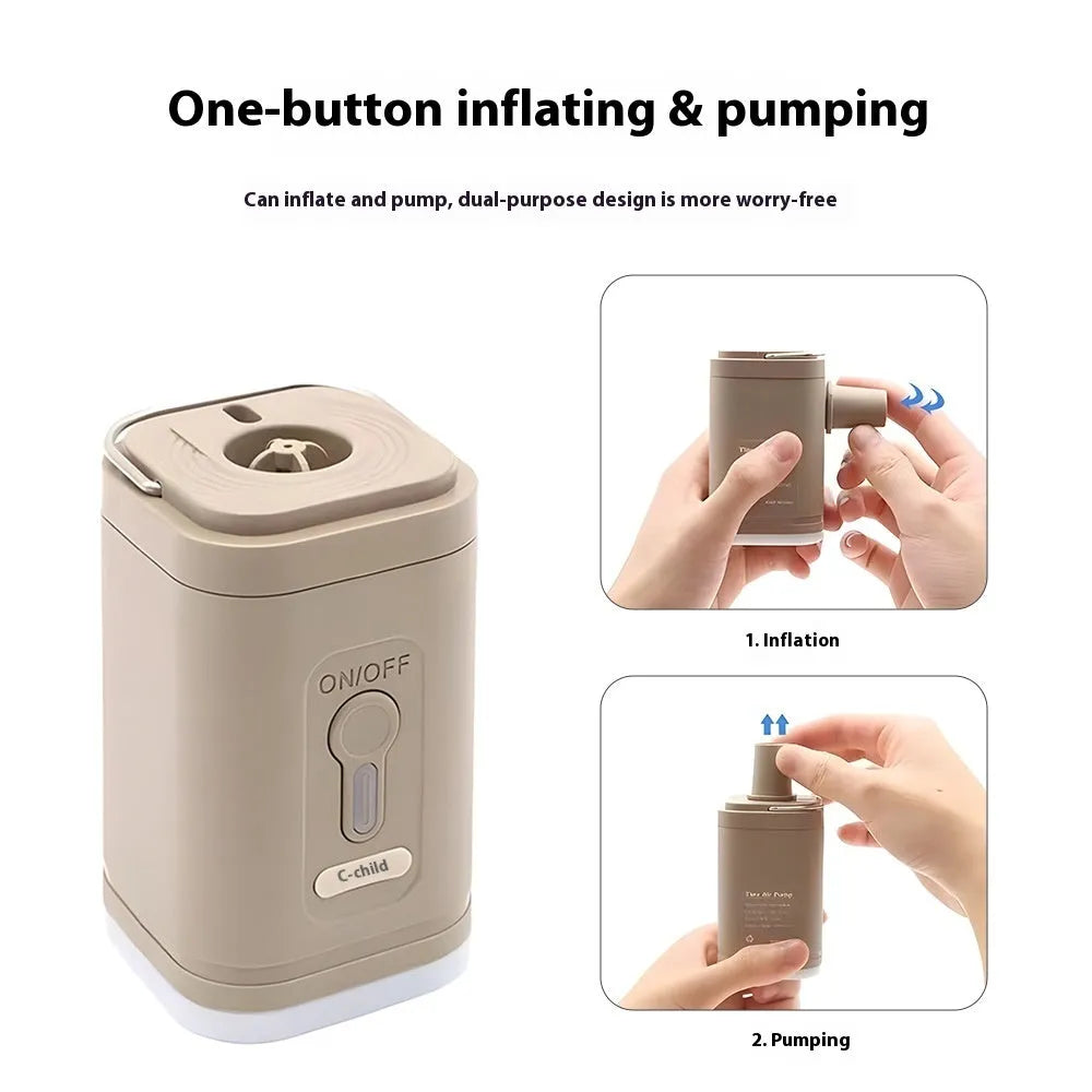 Camping multi-function pump with lighting and SOS in light sand colour, Type-C interface