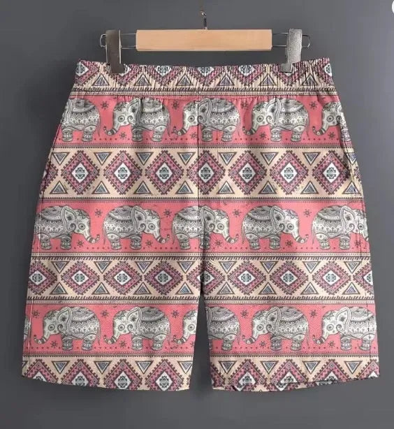 Men's casual polyester shorts in a striped pattern, shown in a size L, for outdoor sports and leisure wear.