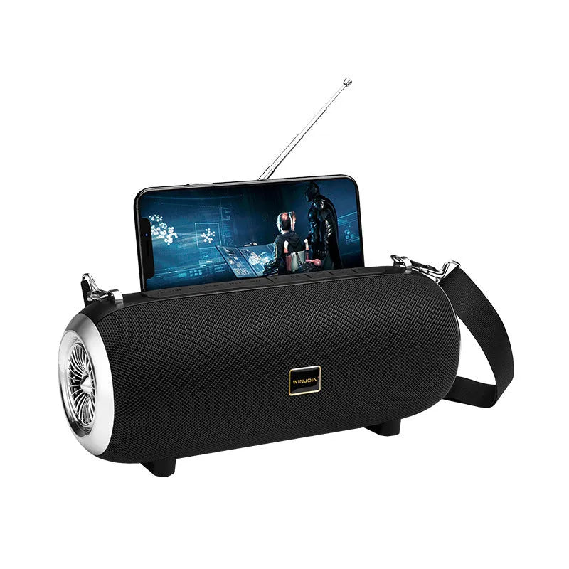 F666 square portable Bluetooth speaker with shoulder strap in blue colour, showing fabric mesh front.