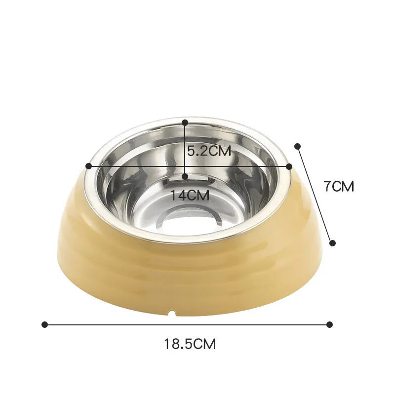 Stainless steel cat bowl on plastic stand in beige, green or brown colour