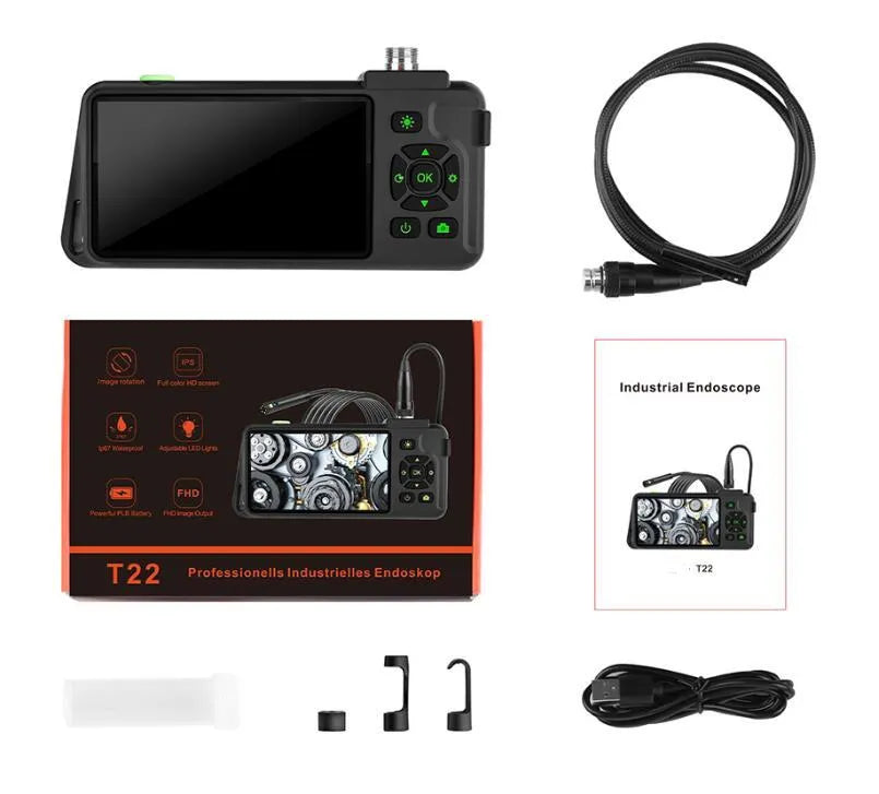 Handheld industrial endoscope with 4.5-inch screen and 1-metre cable for automotive inspection