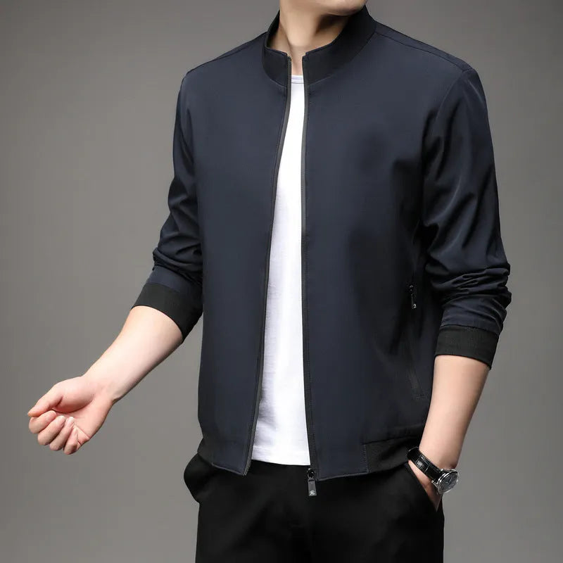 Korean style loose lapel autumn jacket for men in black with zipper pockets