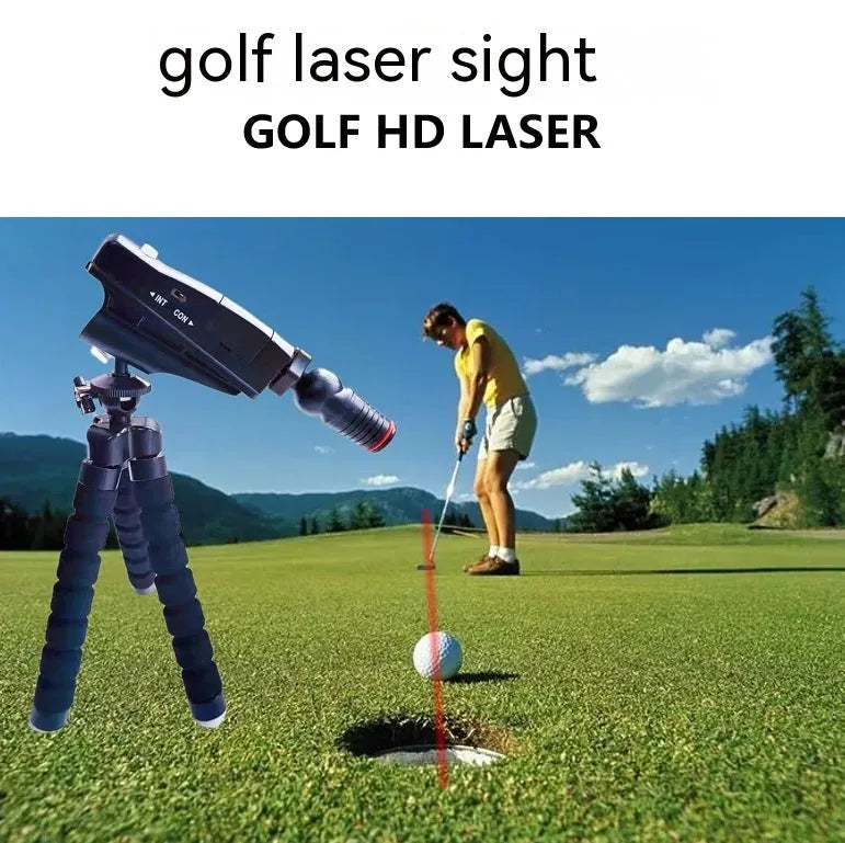 Golf putter laser aiming instrument showing different style configurations including basic unit, zipper box case, and tripod stand
