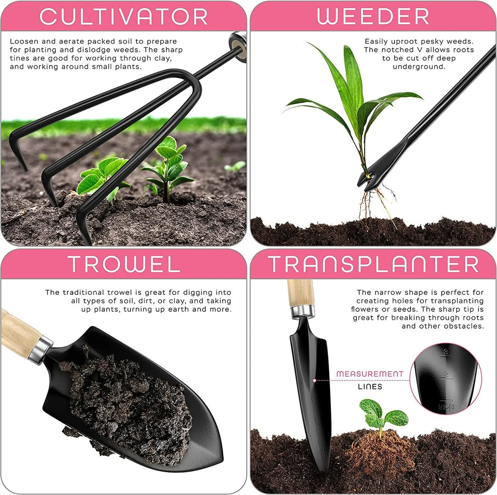 CG2001 model stainless steel gardening tool set with eight pieces and ergonomic handles