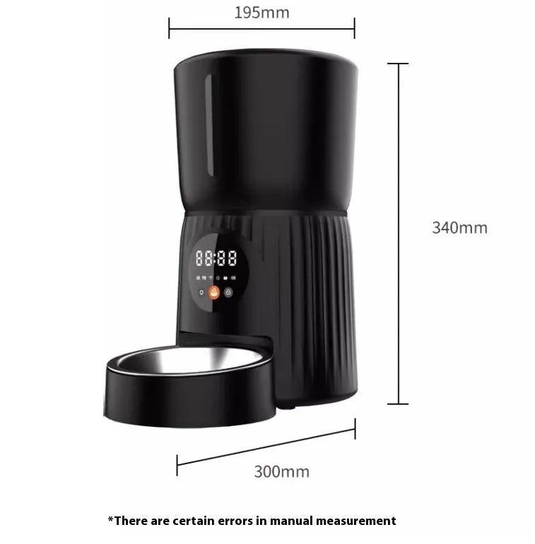 Black and white intelligent pet feeder with USB cable for automatic timing and quantitative remote feeding