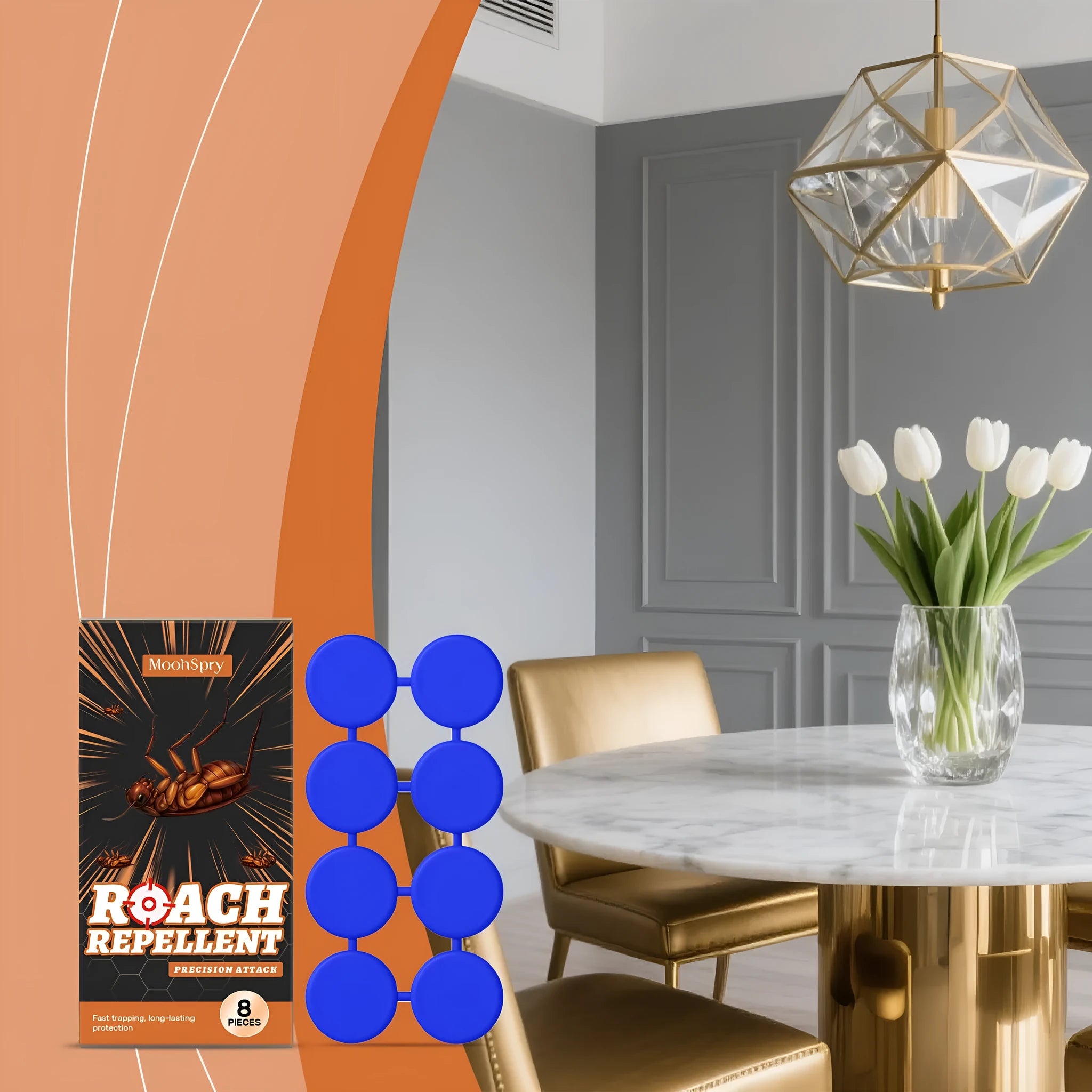 Eight cockroach bait formula stickers and eight glue traps for indoor household pest control