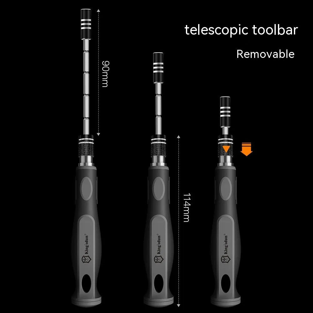 32-in-1 screwdriver set with 30 bits in compact black storage case measuring 130 x 75 x 37 mm