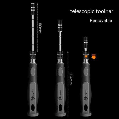 32-in-1 screwdriver set with 30 bits in compact black storage case measuring 130 x 75 x 37 mm