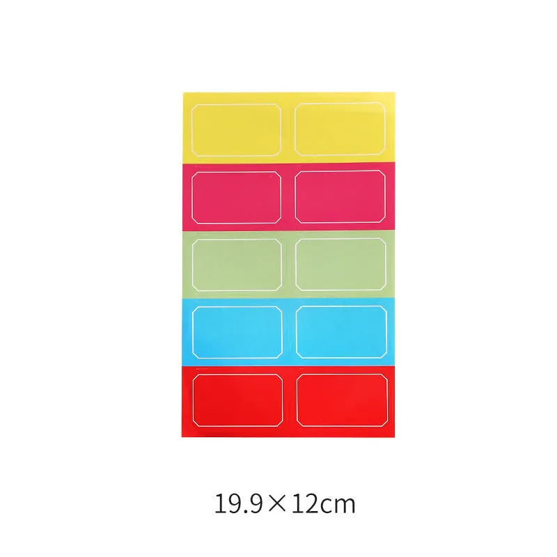 Handwritten labels and adhesive stickers with grid patterns on paper material