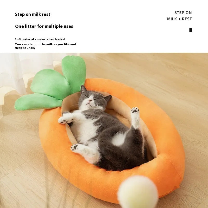 Carrot-shaped pet mattress with removable design in cartoon style for medium and large dogs