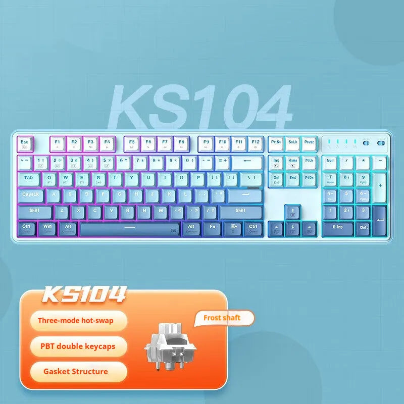 Three-mode mechanical gaming keyboard with RGB lighting in black and white colour scheme