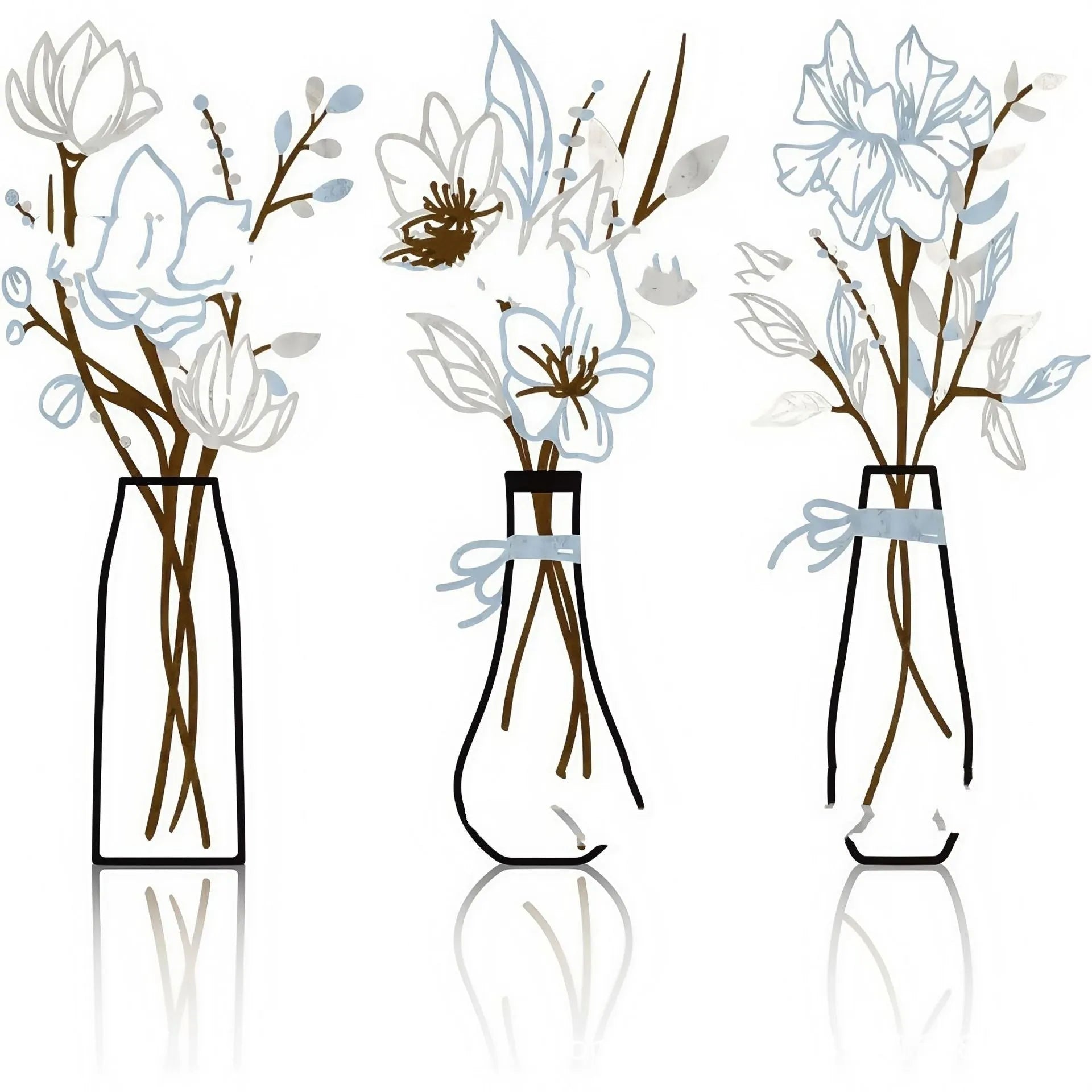 Three metal flower wall decorations in farmhouse style with alloy construction