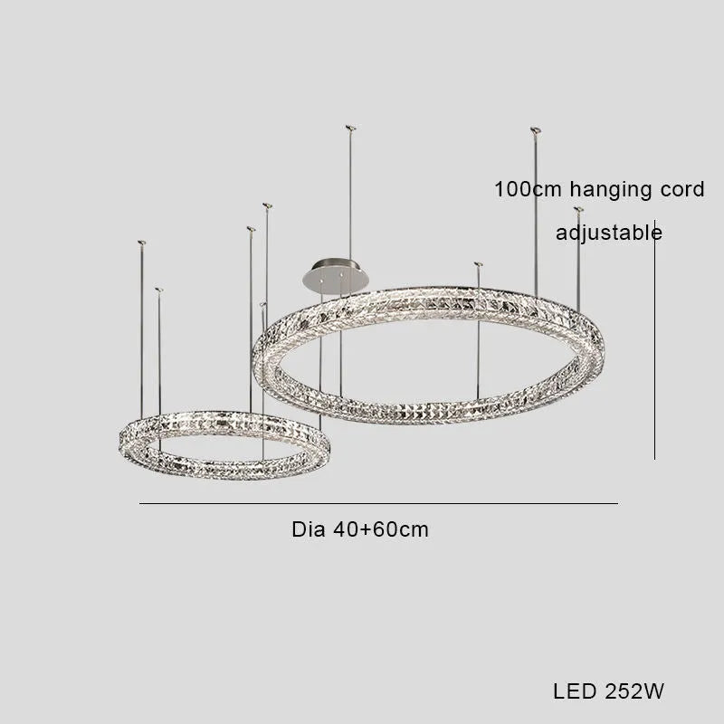 Modern simple crystal LED chandelier with 800mm diameter and adjustable height for living room