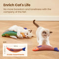 Soft plush catnip fish kicker toy in green, orange, or yellow colours for interactive cat play