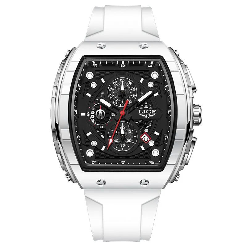 Men's sports quartz watch with 50mm luminous dial and mineral glass mirror, available in multiple colours