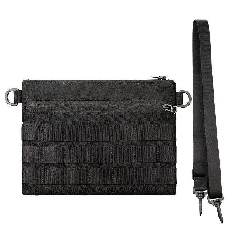 Black Oxford cloth tactical outdoor pouch measuring 18 by 3.5 centimetres