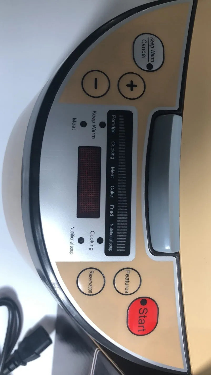 5L smart rice cooker with LCD display, gold colour, stainless steel liner, push-button panel