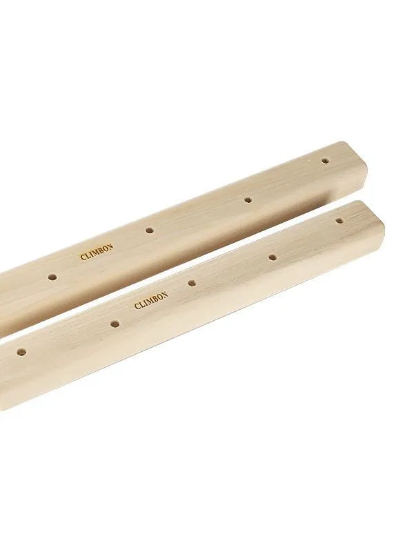 Three solid wooden fingerboards of different lengths for grip and climbing strength training.