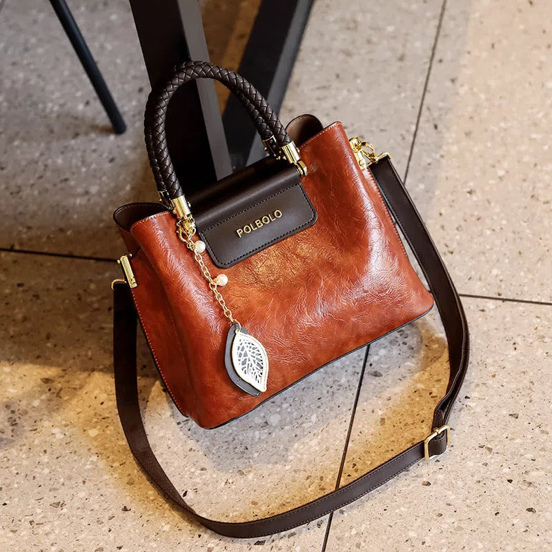 Genuine leather tote bag for women large capacity horizontal rectangular casual travel bag with internal pockets