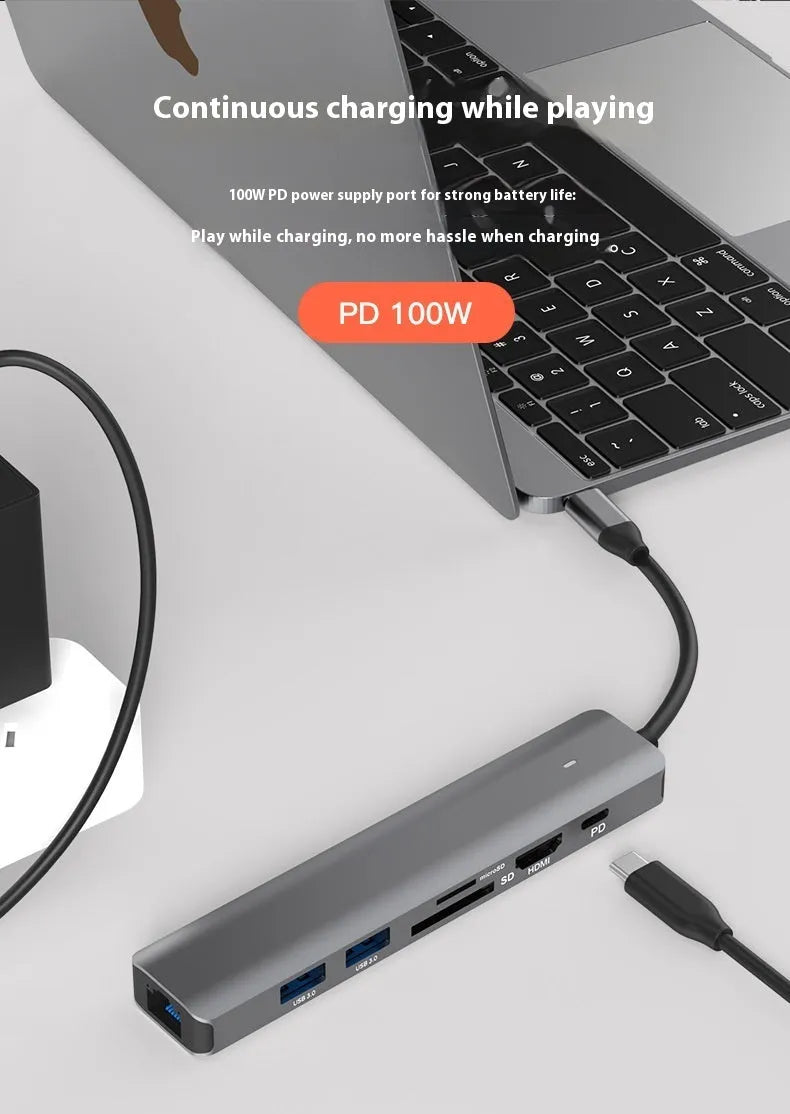 LQT-LH07 7-in-1 USB-C card reader and PD computer hub showing custom logo area.