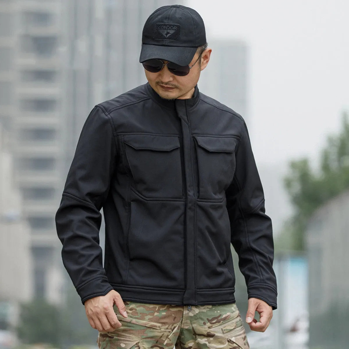 Bone Frog Peak Breaker black soft shell jacket for mountaineering and outdoor sports.