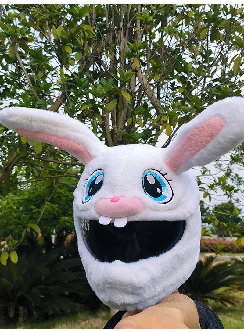 White rabbit head decorative cover for electric motorcycle helmet with long ears