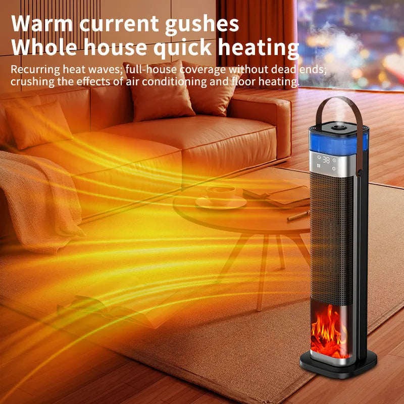 Tall vertical heater with humidifier function in upgraded humidifying remote control colour, dimensions 16x16x52.6cm
