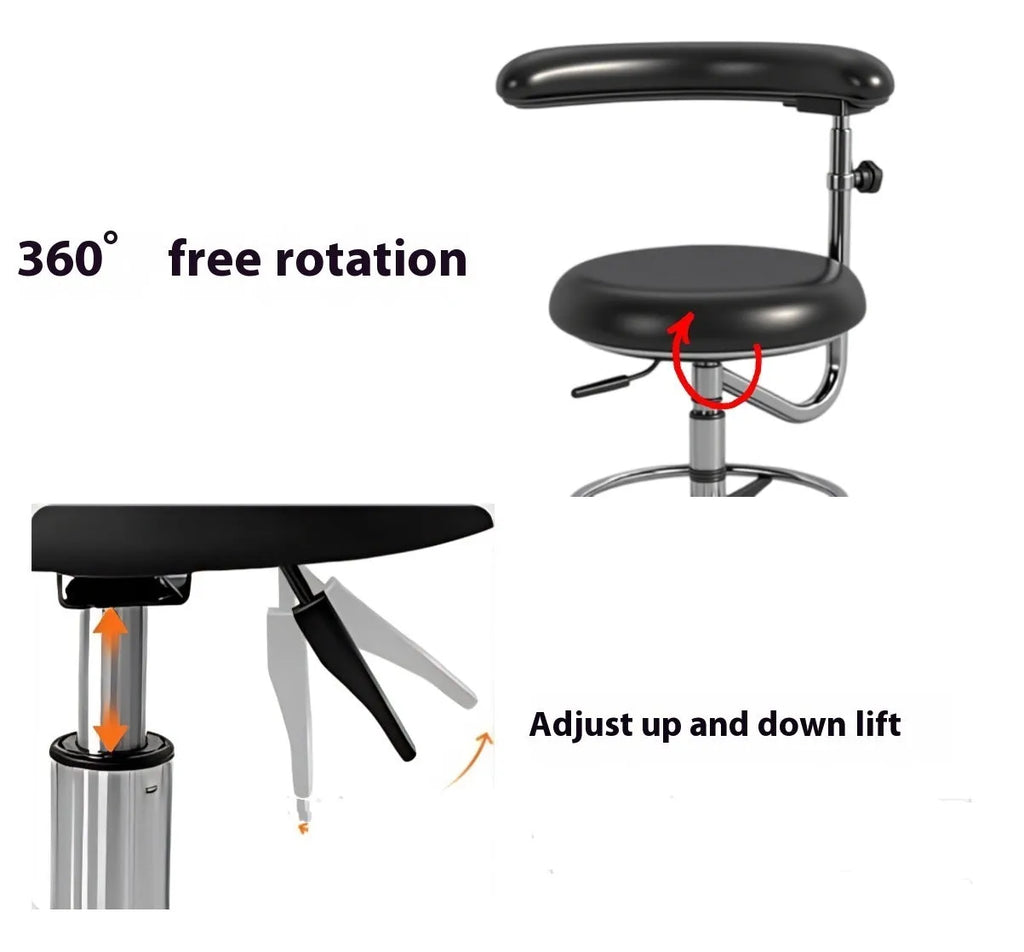 Black leather dental hospital chair with lift mechanism for clinic surgery rooms