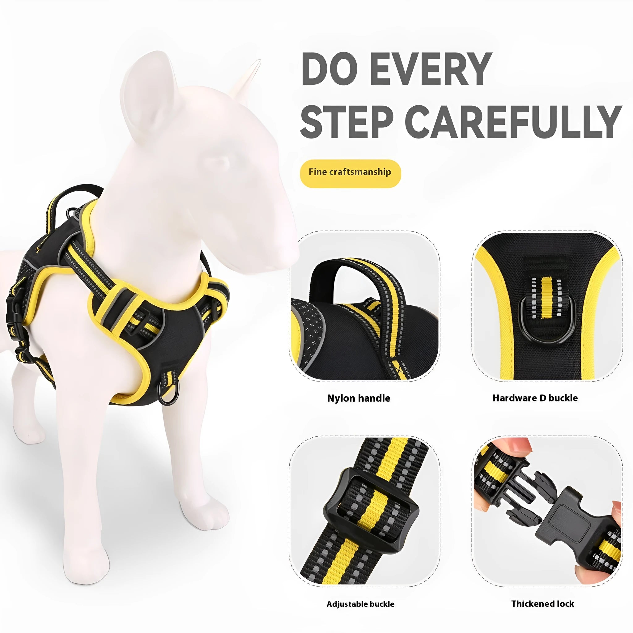 Orange polyester dog harness with anti-breaking design for outdoor training and walks
