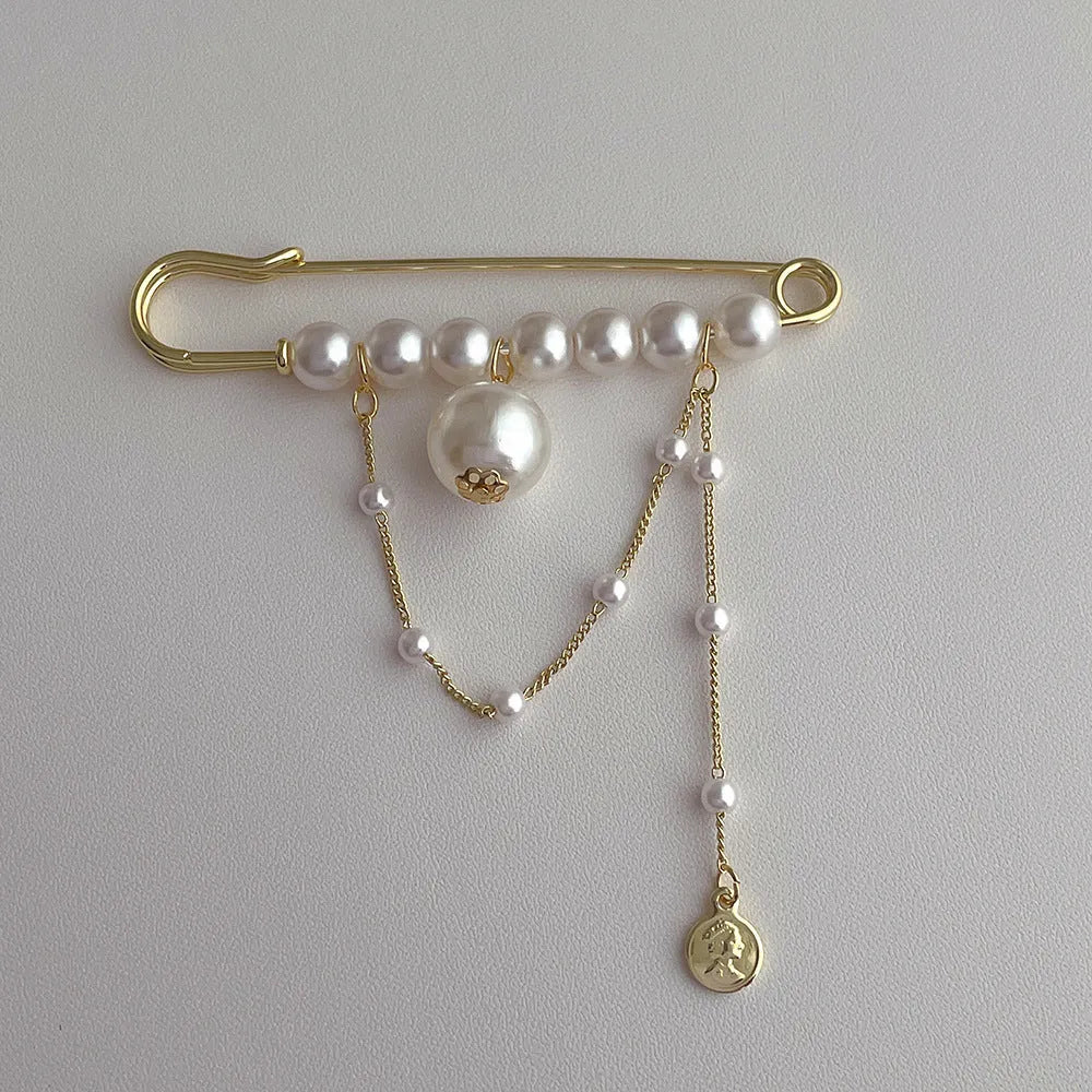 Retro all-match big stick pearl brooch with electroplated metal finish, unisex design