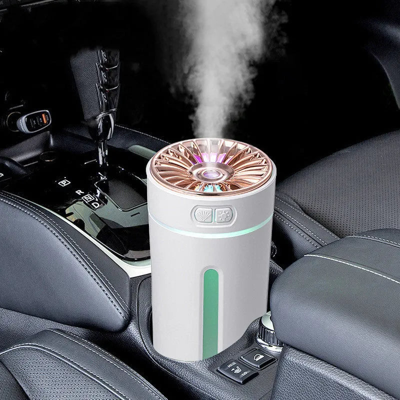 Wireless air humidifier with colorful lights, 69x69x125mm, black 9301A rechargeable model in car cup holder