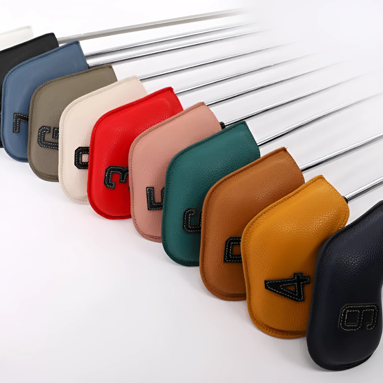 Set of 10 digitally printed PU golf club head covers for driver, woods and irons