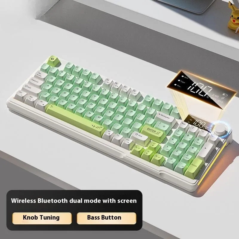 Wireless Bluetooth keyboard and mouse combo with mechanical-style keys in blue and white colour scheme