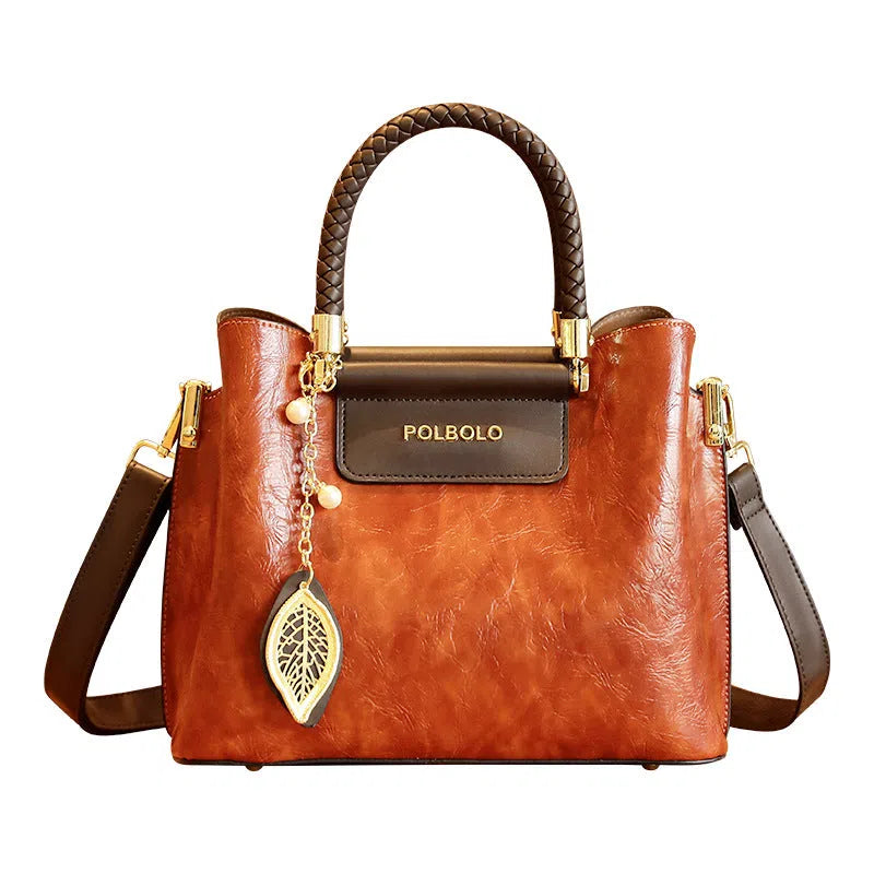 Genuine leather tote bag for women large capacity horizontal rectangular casual travel bag with internal pockets