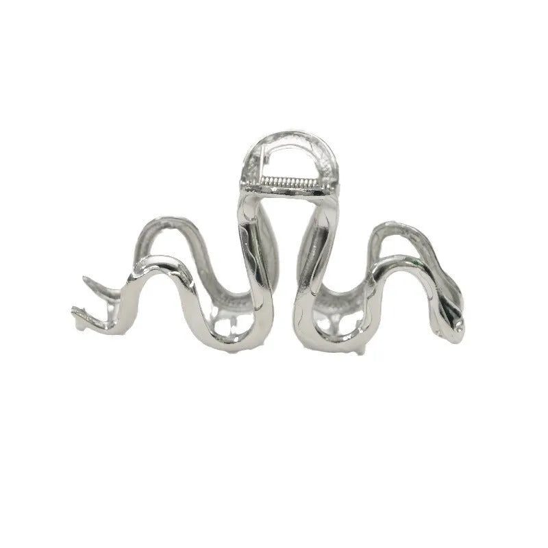 Metal Slytherin serpentine snake hair barrette in silver or gun black, 10.5 cm long.