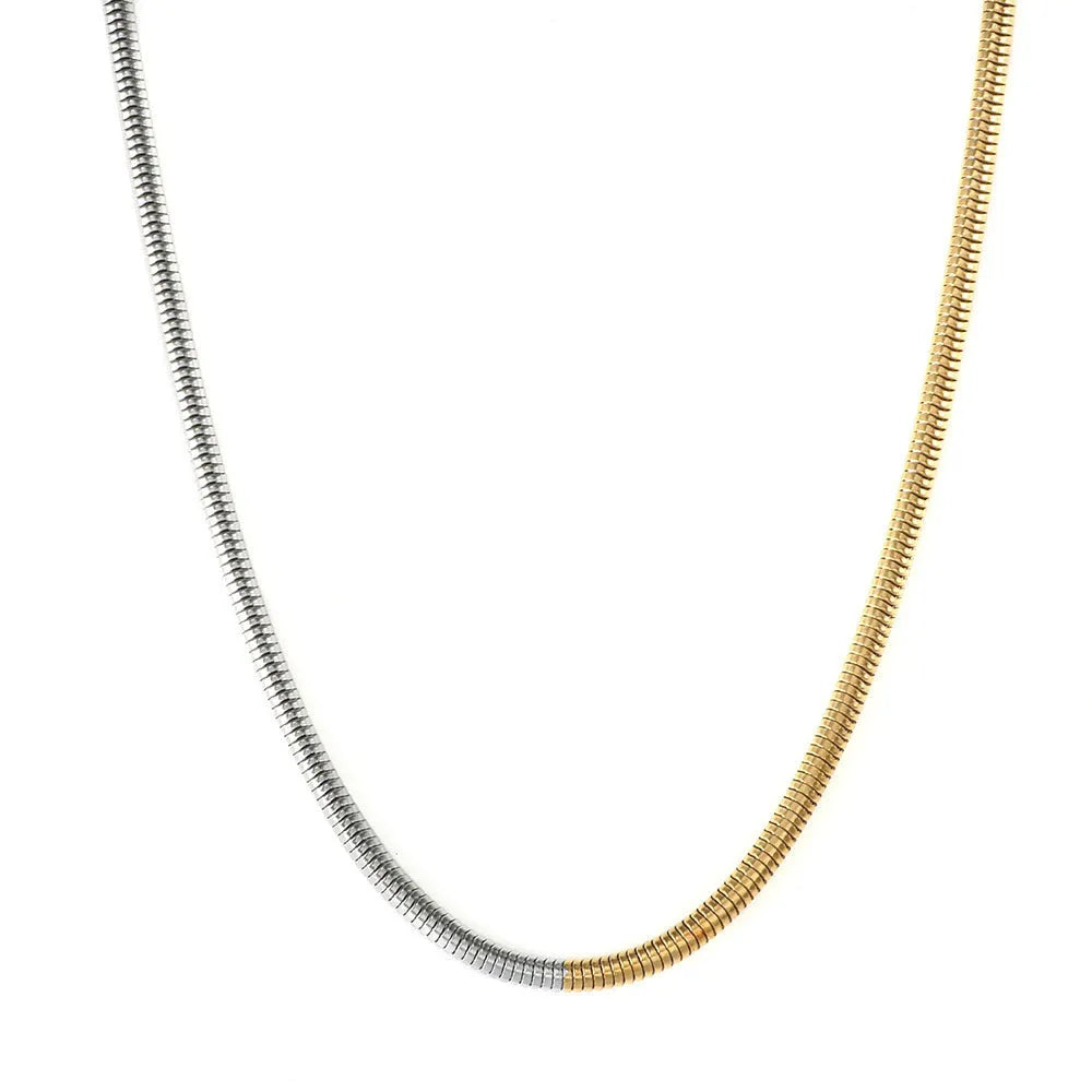 Golden stainless steel snake bone chain necklace with 3mm thickness and geometric line design