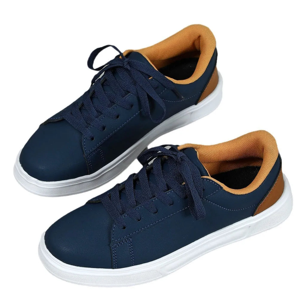 Platform skateboard casual sneakers in beige brown with round toe and cross belt detail