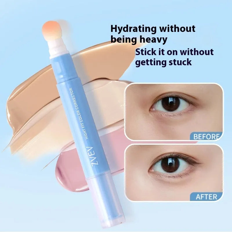Concealer pen with sponge brush head applicator showing brightening, pink flesh, and flesh colour shades.