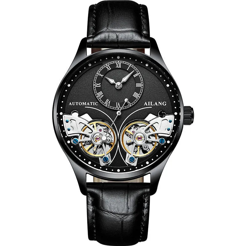 Men's titanium automatic watch with tourbillon and moon phase complications on wrist