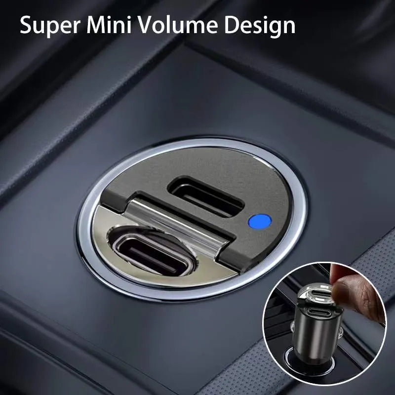 Mini 30W car cigarette lighter charger with zinc alloy construction measuring 45mm length