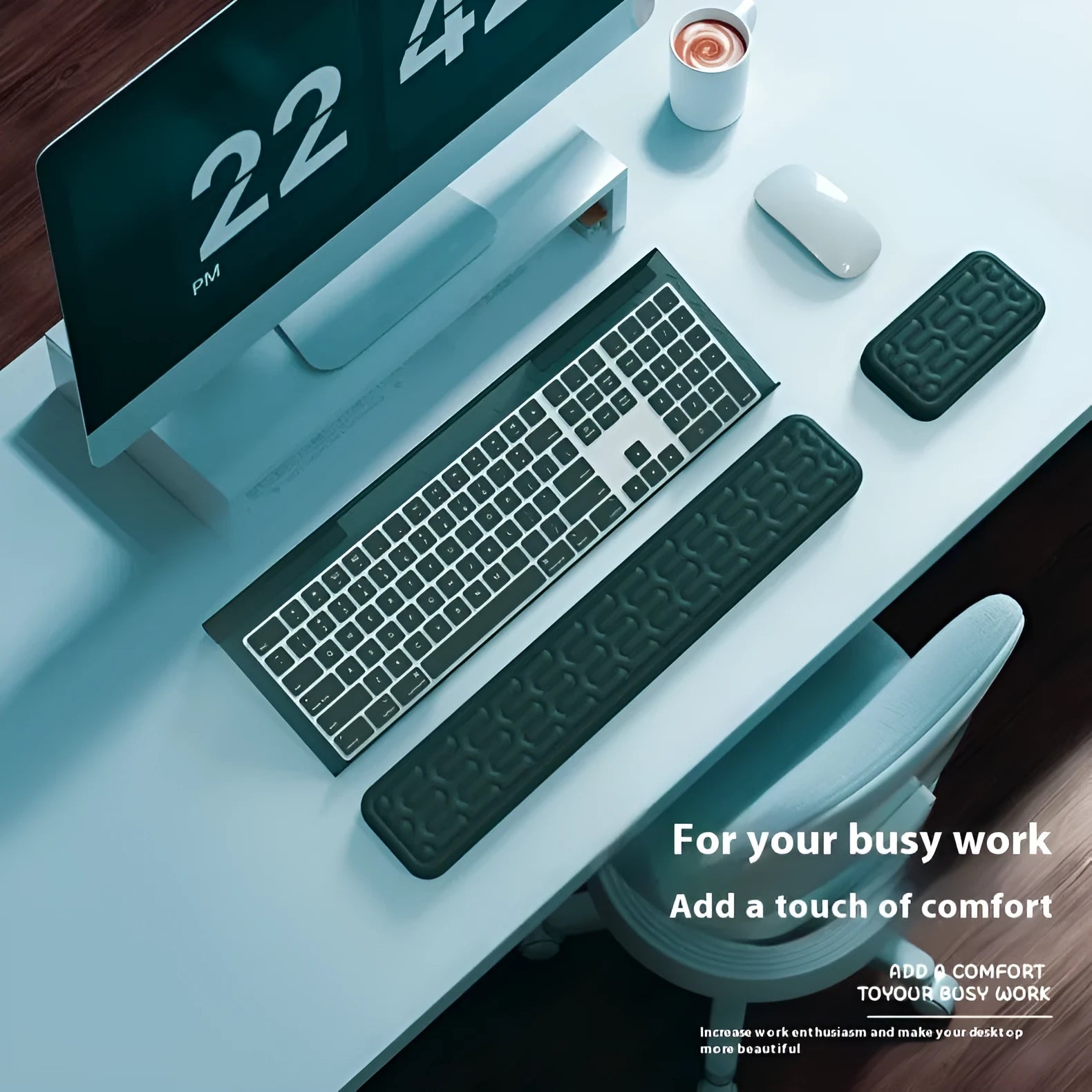 Double-sided keyboard and mouse pad with memory foam wrist rest in five colour options