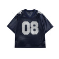 Black loose fit pullover shirt with white letter pattern design, short sleeves.