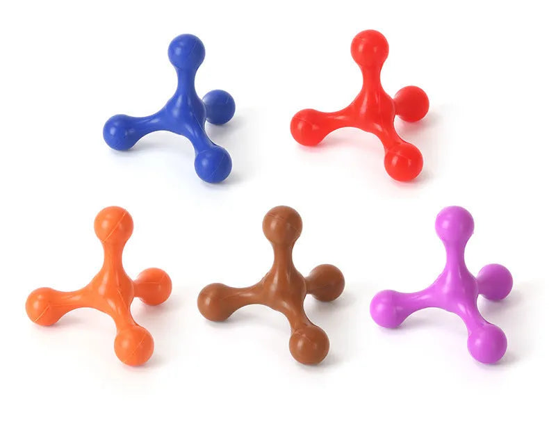Blue three-legged silicone bone chew toy for small and medium puppies on white background