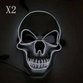 Skull LED glowing Halloween mask with EL wire, available in multiple colours, on a black background