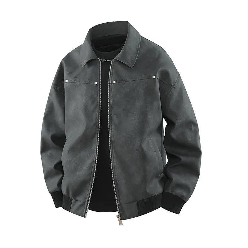 American retro brown lapel coat with loose fit, long sleeves, and lapel collar in a casual setting