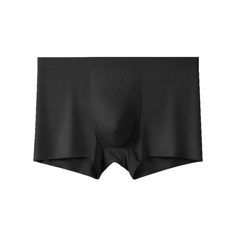 Bamboo fibre seamless men's underwear mid waist breathable antibacterial solid colour black front view
