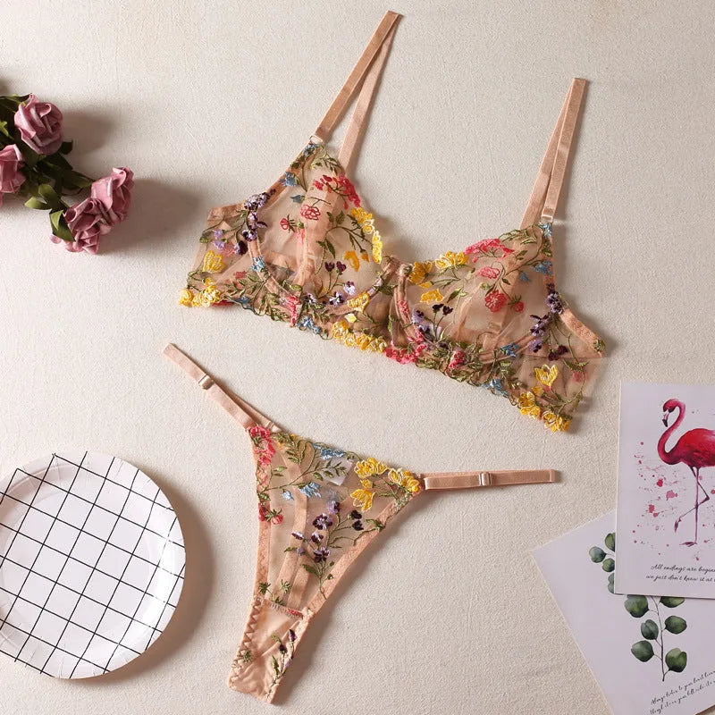 Women's floral polyester underwear suit bikini set showing pure desire style in multiple colour options